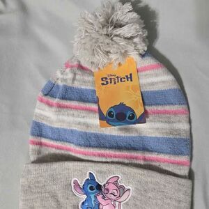 Stitch Disney kids gray knit hat with pom pom new